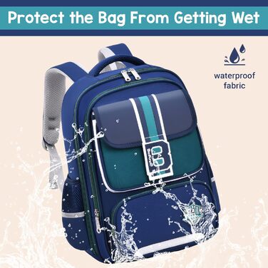 Шкільний рюкзак для хлопчика IvyH, 2-5 клас, 20 літрів, ергономічний, водонепроникний, для початкової школи, 8-12 років (темно-синій, зелений)