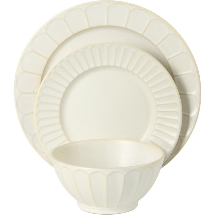 Сервіз столовий Gibson Elite Northrock Steingut 16-частинний для 4 осіб (12 предметів) - Білий з ручним розписом, основа з теракоти (Winchester Way)