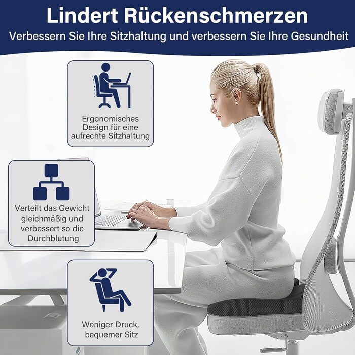 Ортопедична подушка для сидіння Juspota: комфорт та підтримка для офісу та автомобіля. Зменшує навантаження на куприк, розслаблює, чорного кольору.