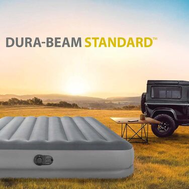 Надувний матрац Intex Dura-Beam Prestige Mid-Rise 152x203x30 см з USB-насосом, сірий - двомісний PVC матрац для дому та відпочинку