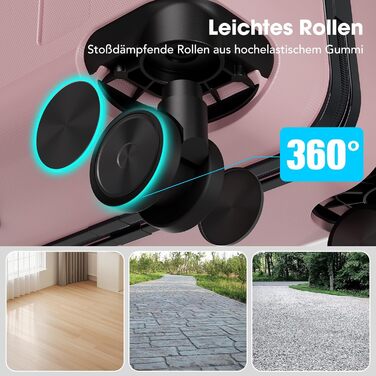 Набір валіз, багажний набір, роликові валізи, дорожній набір валіз 5шт, ABS пластик, TSA замок, містить 1 сумку та 1 косметичку, 4 колеса, телескопічна ручка з алюмінію (рожеве золото)