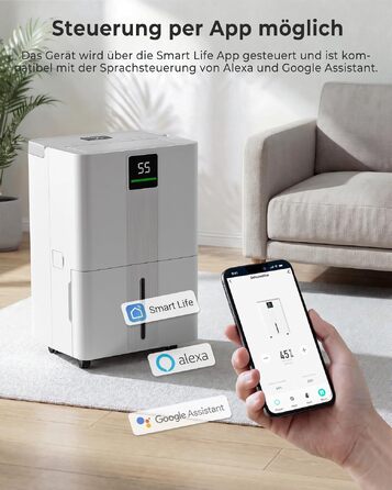 Осушувач повітря Airfish 30 л/добу, Smart WiFi, резервуар 5.5 л, з таймером та авторозморожуванням для дому, ванної та спальні