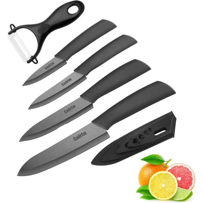 Набір керамічних ножів Cadrim (5 шт.): кухонні, для овочів, м'яса, з захистом леза | Чорний