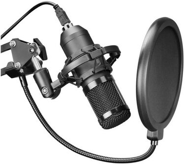 Мікрофон Mars Gaming MMIC-XT: Професійний студійний мікрофон з високою чіткістю 192Khz 24-bit, Kugelarm, антишоковий кріплення, поп-фільтр з металевої сітки, чорний