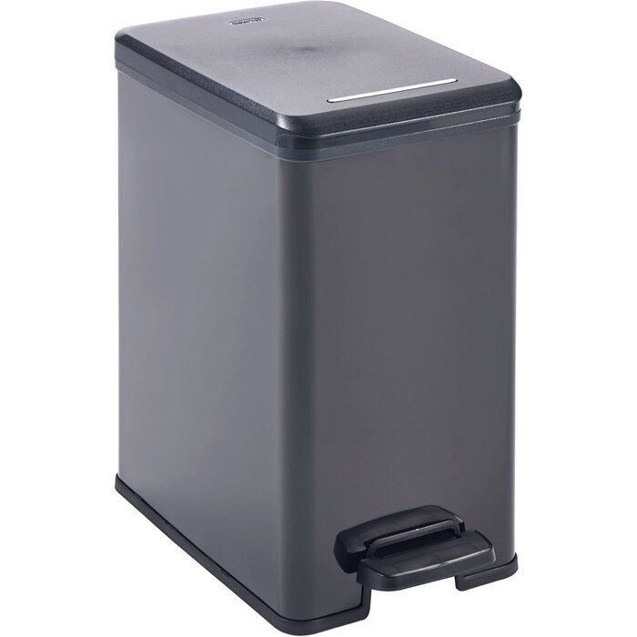 Сміттєвий кошик Curver Deco Slim 40 л, пластиковий, чорний/сріблястий металік, 39.3 x 25 x 60.7 см