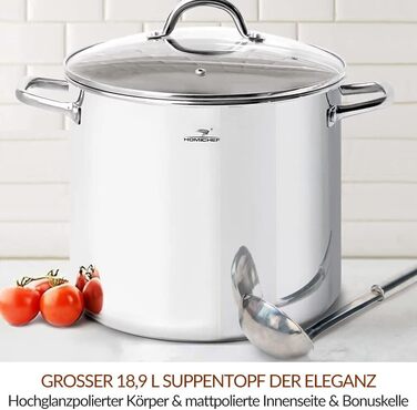 Велика каструля HOMICHEF з нікель-нержавіючої сталі 18,9 л з кришкою, 31 см, індукційна, дзеркальна поліровка