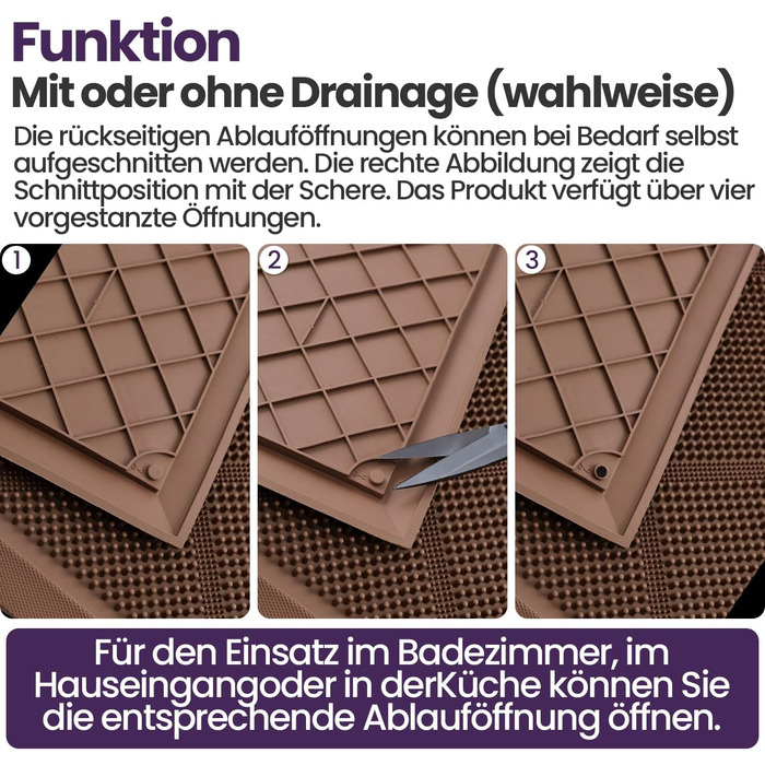 Килимок для дому та вулиці DEXI, 43x90 см, коричневий, водонепроникний, з антиковзким покриттям