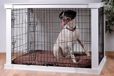 Дерев'яний вольєр для собак Dobar® розмір M - Будка для собак з поверхнею столу - Будка для собак для дому - Будка для собак з масиву дерева - журнальний столик - 83 x 55 x 59 см - Білий