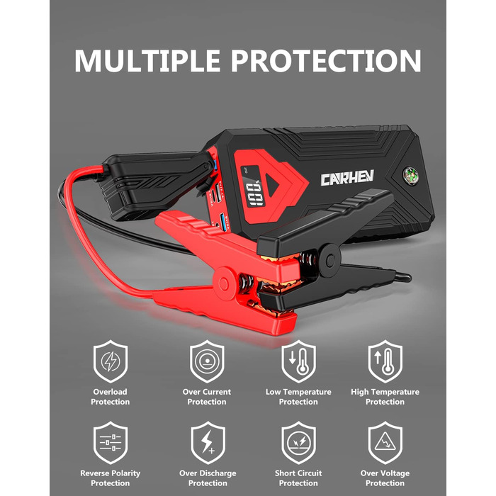 Powerbank для автомобіля Starthilfe: пусковий пристрій, 4000A, 12V, USB, LED, для бензинових та дизельних авто (до 8.0L)