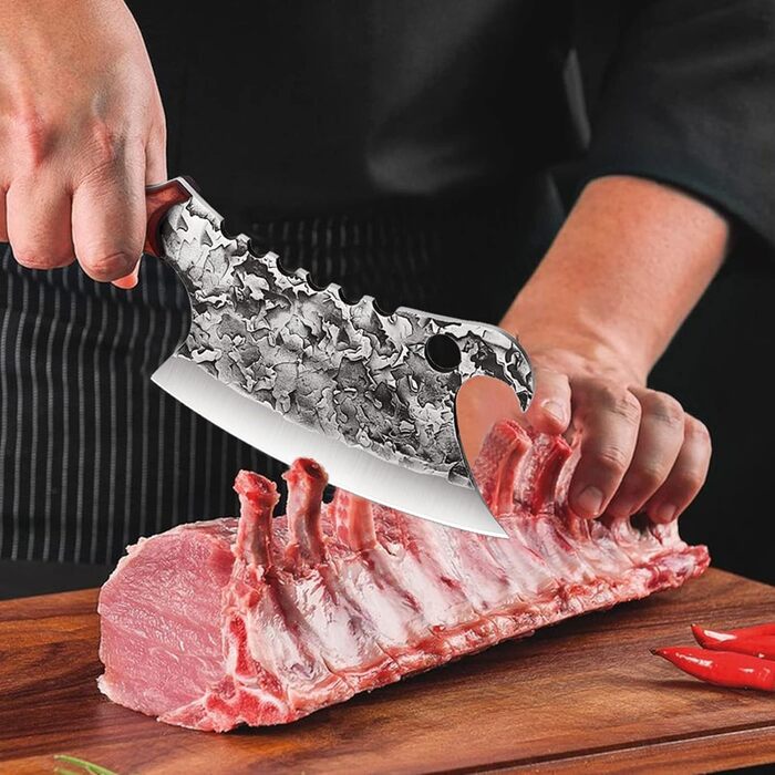 Японський кухонний ніж Dragon Riot: міцний кухонний ніж для професіоналів та любителів, ручна робота, з шкіряною піхвою. Ідеальний подарунок на Різдво.