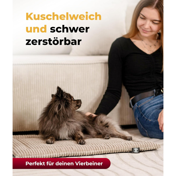 Килимок для собак HS-Hundebett® з флісової тканини, XS (45x65 см) – двосторонній, миючий – м'який, затишний – бежевий, Made in Germany 3977