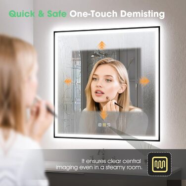 Дзеркало для ванної кімнати S'bagno з підсвічуванням 100x70 см, 5x збільшення, LED, рамка з алюмінію, протитуманне покриття, 3 кольори, диммування, функція пам'яті, HD загартоване скло, IP44, водонепроникність