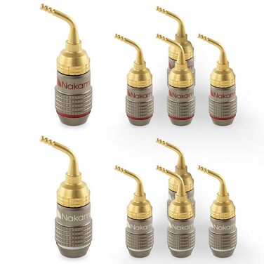 Бананові роз'єми Nakamichi FanLock Excel-Serie, позолочені 24K, 2мм, для акустичних кабелів 10-18 AWG, Hi-Fi підсилювачів, 10 шт (5 пар)