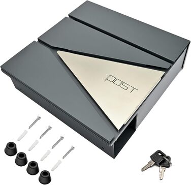 Поштовий ящик Verda з газетницею, нержавіюча сталь, антрацит, 2 ключі - дизайнерський настінний поштовий ящик з прихованим замком