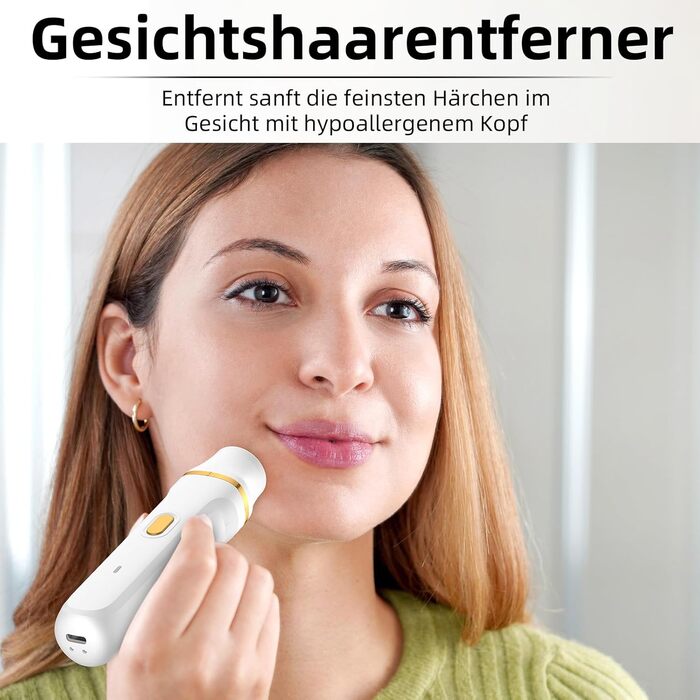 Електричний жіночий епілятор 2-в-1 для обличчя та тіла, з 2 насадками та гребінцем, водонепроникний (IPX7), білий