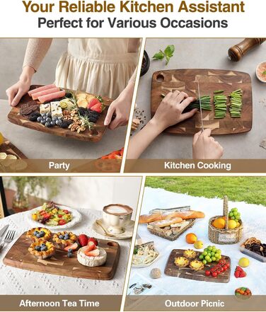 XINZUO 33 * 22 * 1.9cm Acacia Wood Brainwood Cutting Board, Double-Sided, Wooden Board Kitchen Chopping Boards, Serving Board, Bread & Snack Board, Breakfast Board for Bread, Cheese, Meat, Vegetables