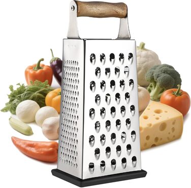 Тёрка для овощей из нержавеющей стали с деревянной ручкой, 4-сторонняя квадратная тёрка для кухни