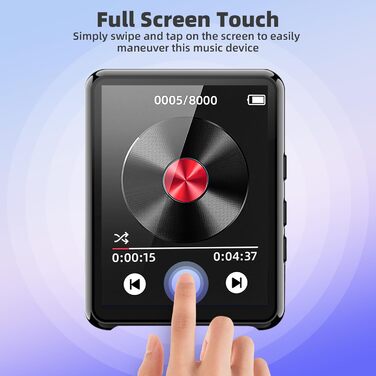 MP3-плеєр 128GB з Bluetooth, портативний музичний плеєр з динаміком, 2.4' Full Touch Screen, HiFi звук, FM радіо, записувач, кабельні навушники в комплекті, для бігу, фітнесу T5-MP3