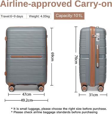 Чемодан British Traveller середнього розміру з TSA-замком, 66 * 43.3 * 28.5 см, 28 л, сірий/коричневий