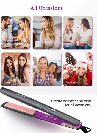 LANDOT Випрямляч для волосся з широкою керамічною поверхнею – професійний випрямляч з 12 температурними режимами (120–230°C), рівномірним розподілом тепла для блискучого волосся, швидким нагрівом, рожеве золото 45 мм (чорний 25 мм)