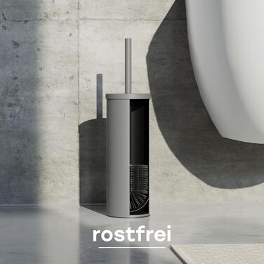 Торцева щітка для унітазу з нержавіючої сталі та силікону з дискретним тримачем - щітка для туалету з захистом від бризок, антибактеріальна, сіра