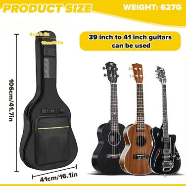 Чохол для гітари 41 дюйм, велика місткість, водонепроникний, потовщений, стійкий до розривів, підходить для гітар 39, 40, 41 дюймів