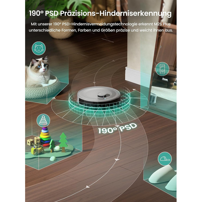 Робот-пилосос LEFANT M1: Мапірування, вологе прибирання, No-Go зони, 5500Pa, керування через додаток/Alexa, білий