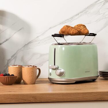 Тостер Cecotec Toaster 2 Scheiben Retro Green, 980 Вт, 2 слоти, нержавіюча сталь, регулювання потужності, піддон для крихт