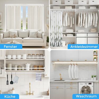 Штанга для карнизів AIZESI без свердління, 100-230 см, Ø 25 мм, телескопічна, для кріплення - регульована штанга для вікон, душу, балкону (білий, 81-158 см)