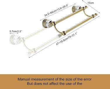 Golden Bathroom Toothbrush Holder, Gold Crystals, Bathroom Hardware (Double Towel Bar, Bright Gold)
