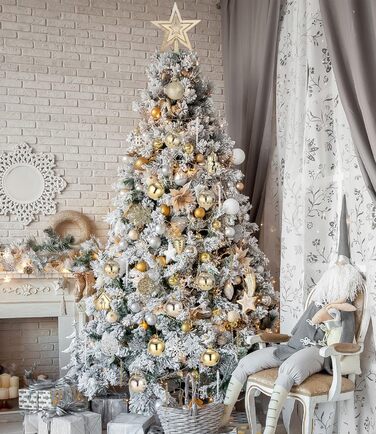 121 шт. прикрас для ялинки золотого та білого кольору, набір, пластик, зірка на верхівку, декор для ялинки, Новий рік, свята