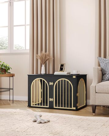 Клітка для собак Hzuaneri, 100 см, з 3 дверцятами, сучасний дизайн, для дому, чорне золото, DFC84101B