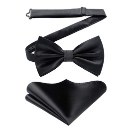 Чорна краватка-метелик HISDERN з кишеньковим хустинкою для чоловіків, однотонна, регульована, для вечірки, весілля, смокінгу