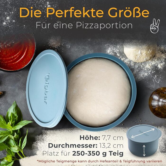 Pizza Ball Box with Lid, Set of 4 - Space-saving dough box made of easy-release silicone - Holds up to 350g of pizza dough - Proofing box, pizza accessory, pizza box - Black/Gray - Ø13cm (4 pieces blue+white)