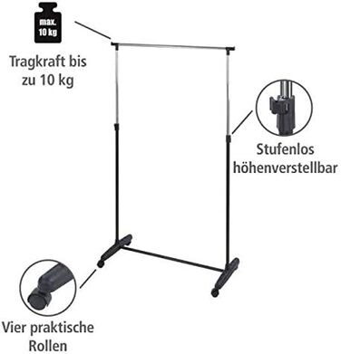 WENKO Clothes Rack, Folding, Clothes Storage with Adjustable Clothes Rail and Wheels, Plastic/Metal, 88 x 100-168 x 11-49 cm, Chrome/Grey (170 x 38 x 90 cm)