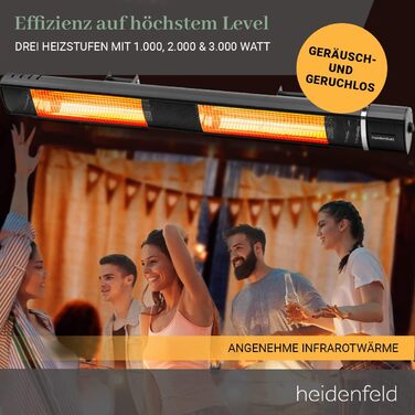 Інфрачервовий нагрівач Heidenfeld IH110 | 3 роки гарантії - 3000 Вт - з пультом дистанційного керування - електричний нагрівач для тераси | Чорний