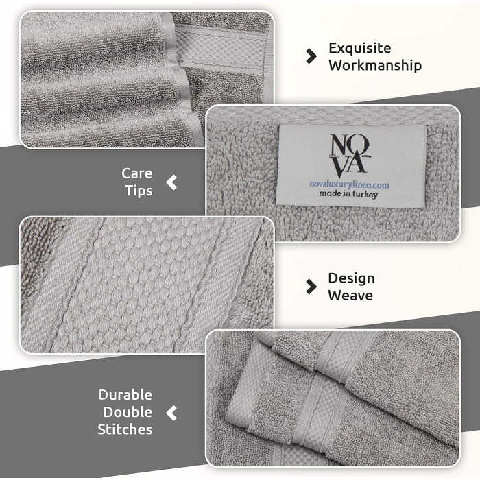 Набір рушників для ванної NOVA Luxury Linen готельного якості, турецька бавовна, 6 предметів, колір Mirage Grey