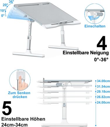 Столик для ноутбука Potuopy з регулюванням висоти та кута нахилу, великий (60*40 см), сірий