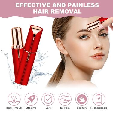 Електричний прилад для видалення волосся з обличчя URAQT для жінок, USB, безболісний триммер для обличчя, тіла, губ та підборіддя з LED-підсвічуванням, рожеве золото (червоний)