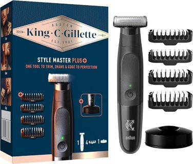 King C. Gillette Barttrimmer Style Master Plus: бездротовий триммер для бороди з технологією CenterCut, 4 насадки, чорний