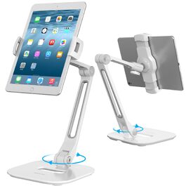 Регульована підставка для планшета та смартфона AboveTEK, тримач на стіл для iPad mini, Air, Samsung Galaxy, підходить для пристроїв від 4 до 11 дюймів (Білий)