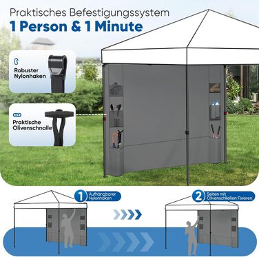 Sekey 1PCS Side Walls for Gazebo 3x3 Waterproof, Winterproof with Storage Compartments, Side Walls for Gazebo Party Tent Garden Tent 3x3m, Grey