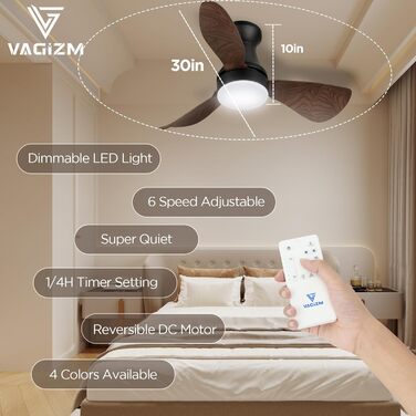 Стеляний вентилятор з підсвіткою для спальні та вітальні, 76 см, тихий, з пультом керування, DC-двигун, крила з імітації натурального дерева, таймер, VV (горіх, 3)