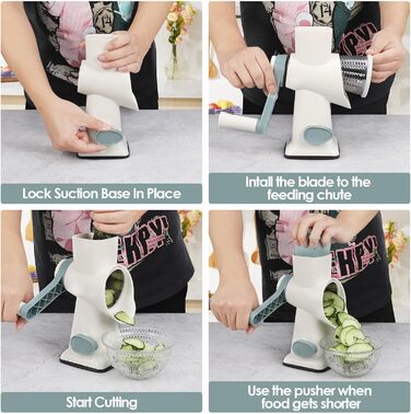 Ручна тертка для сиру та овочів Dreamhigh з ручкою, 3 змінні леза з нержавіючої сталі, для сиру, овочів, горіхів, моркви, огірків, білий колір