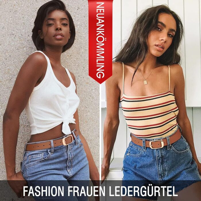 Жіночий шкіряний ремінь WHIPPY великого розміру, модний джинсовий ремінь з міцною пряжкою для джинсів, штанів, суконь (коричневий, золота пряжка, S:100см (підходить для талії 63-76см))