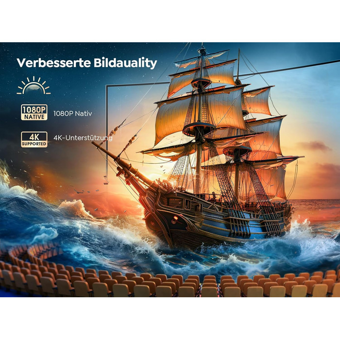 YABER V12 проєктор 4K: Full HD, WiFi6, Bluetooth 5.2, автофокус, 60Hz, 20W Dolby, для дому та на вулицю, 50% Zoom