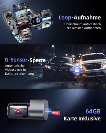 Dashcam CIEVIE C200: 4K, IPS 1.5', WiFi 5G, 64GB, 360° обертання, WDR, Нічне бачення, Паркування 24/7, G-сенсор, Loop, 170°