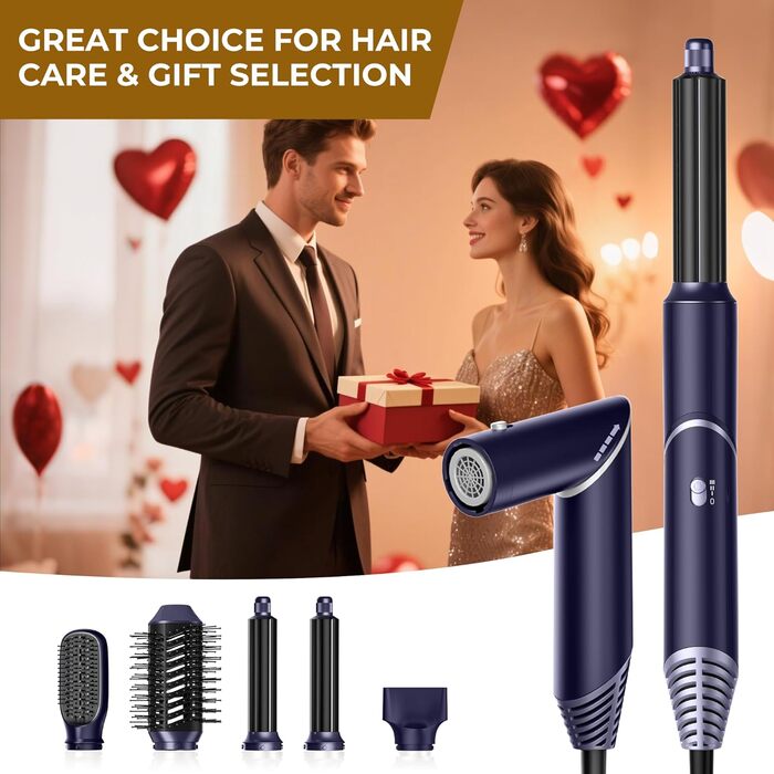 Airstyler 5 в 1: Набір для укладки волосся (фен, круглі щітки, локони, випрямляч), 60 000 обертів, чорний/блакитний