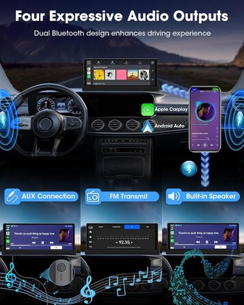 Автомобільний дисплей 10,26'' CarPlay/Android Auto з сенсорним екраном, підставкою, камерою заднього виду, GPS-навігацією, підтримкою Siri/Google для авто 2025, Buddy Display