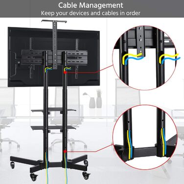 Yaheetech Rolling TV Stand with Brakes - Adjustable Height, 3 Shelves, VESA 100x100 to 600x400 - Fits 32-75 inch TVs